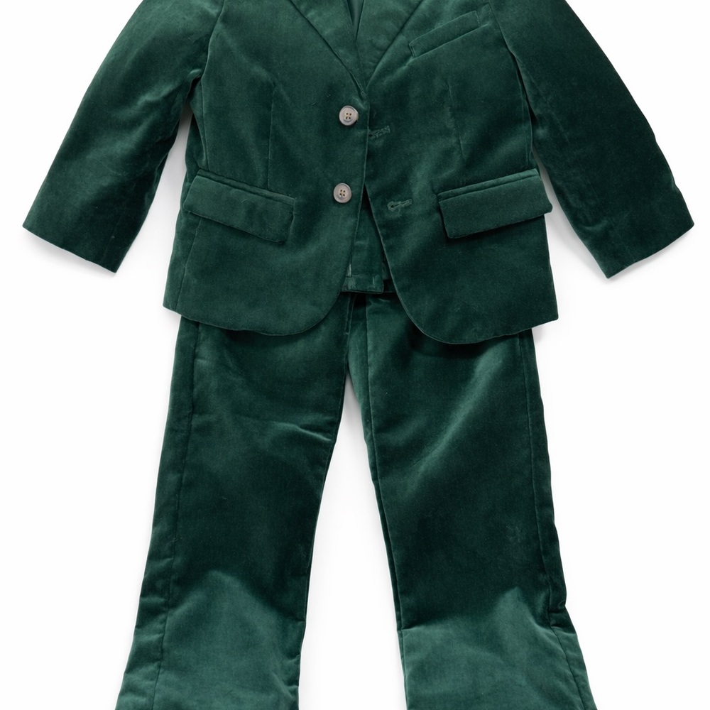 Boys Green Velvet Suit Set – Blazer & Pants – Holiday / Formal